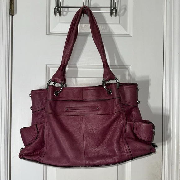 B Makowsky Mauve/Burgundy Large Soft Supple Pebbled Leather Shoulder Bag Purse - Picture 6 of 15